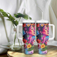 Polynesian Women Tumbler With Handle Tropical Plant - Vibrant Surreal Dreamscape Vibe