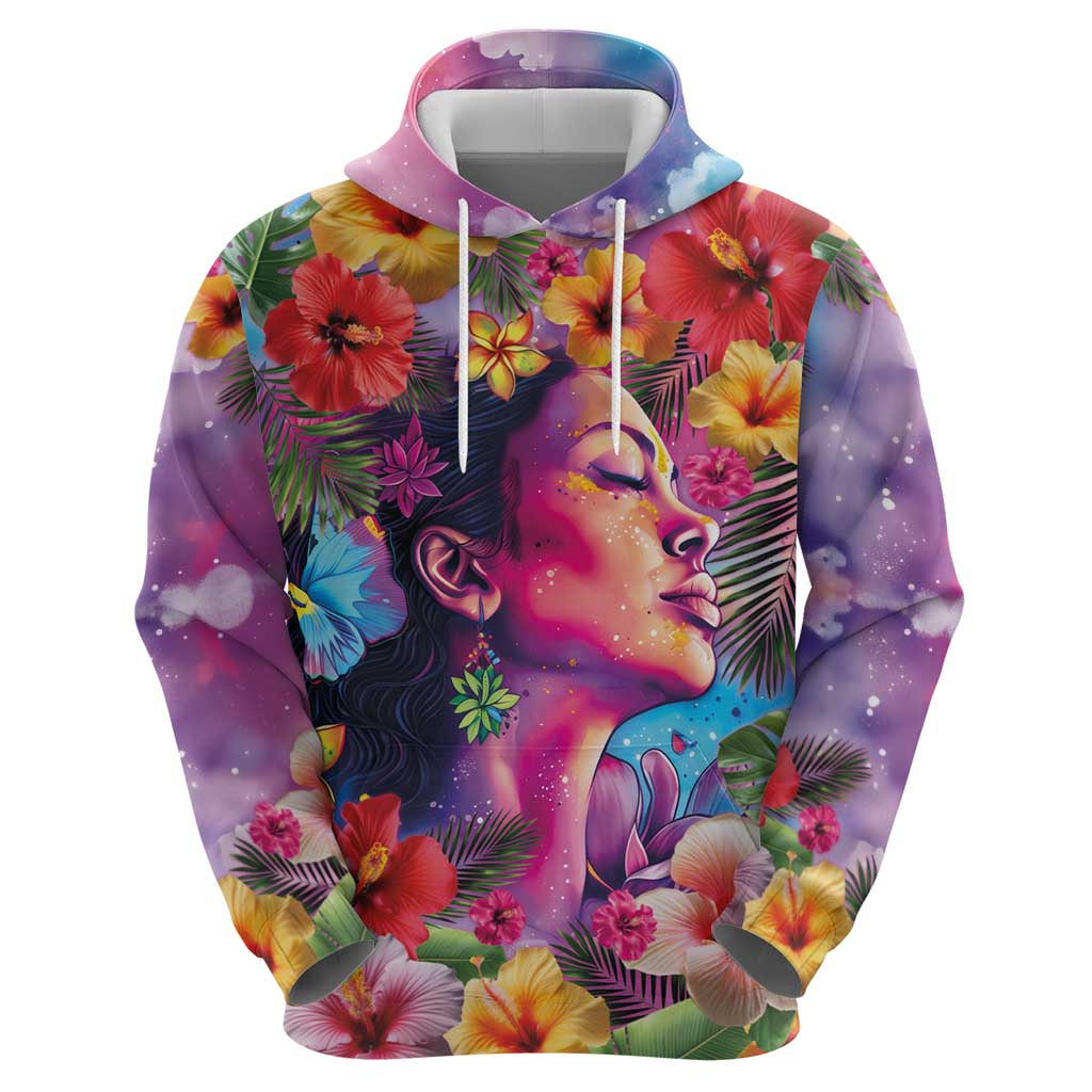 Polynesian Women Zip Hoodie Tropical Plant - Vibrant Surreal Dreamscape Vibe