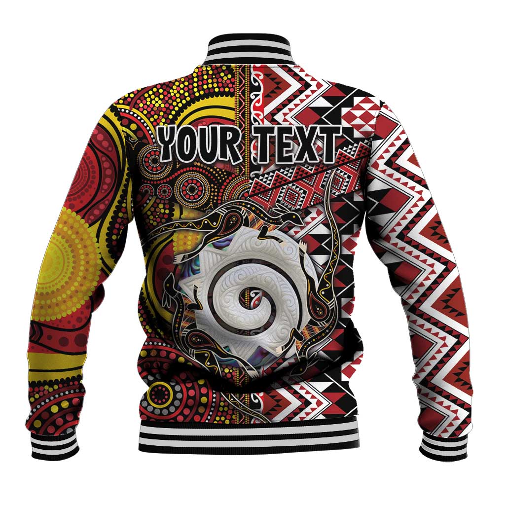 Personalised Aotearoa and Australia Together Baseball Jacket Koru and Kangaroo - Taniko with Aboriginal Motif LT03 - Polynesian Pride