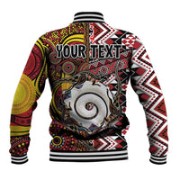 Personalised Aotearoa and Australia Together Baseball Jacket Koru and Kangaroo - Taniko with Aboriginal Motif LT03 - Polynesian Pride