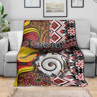 Personalised Aotearoa and Australia Together Blanket Koru and Kangaroo - Taniko with Aboriginal Motif