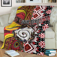 Personalised Aotearoa and Australia Together Blanket Koru and Kangaroo - Taniko with Aboriginal Motif