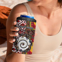 Personalised Aotearoa and Australia Together 4 in 1 Can Cooler Tumbler Koru and Kangaroo - Taniko with Aboriginal Motif