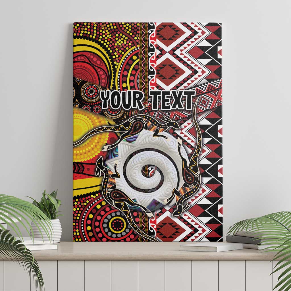 Personalised Aotearoa and Australia Together Canvas Wall Art Koru and Kangaroo - Taniko with Aboriginal Motif