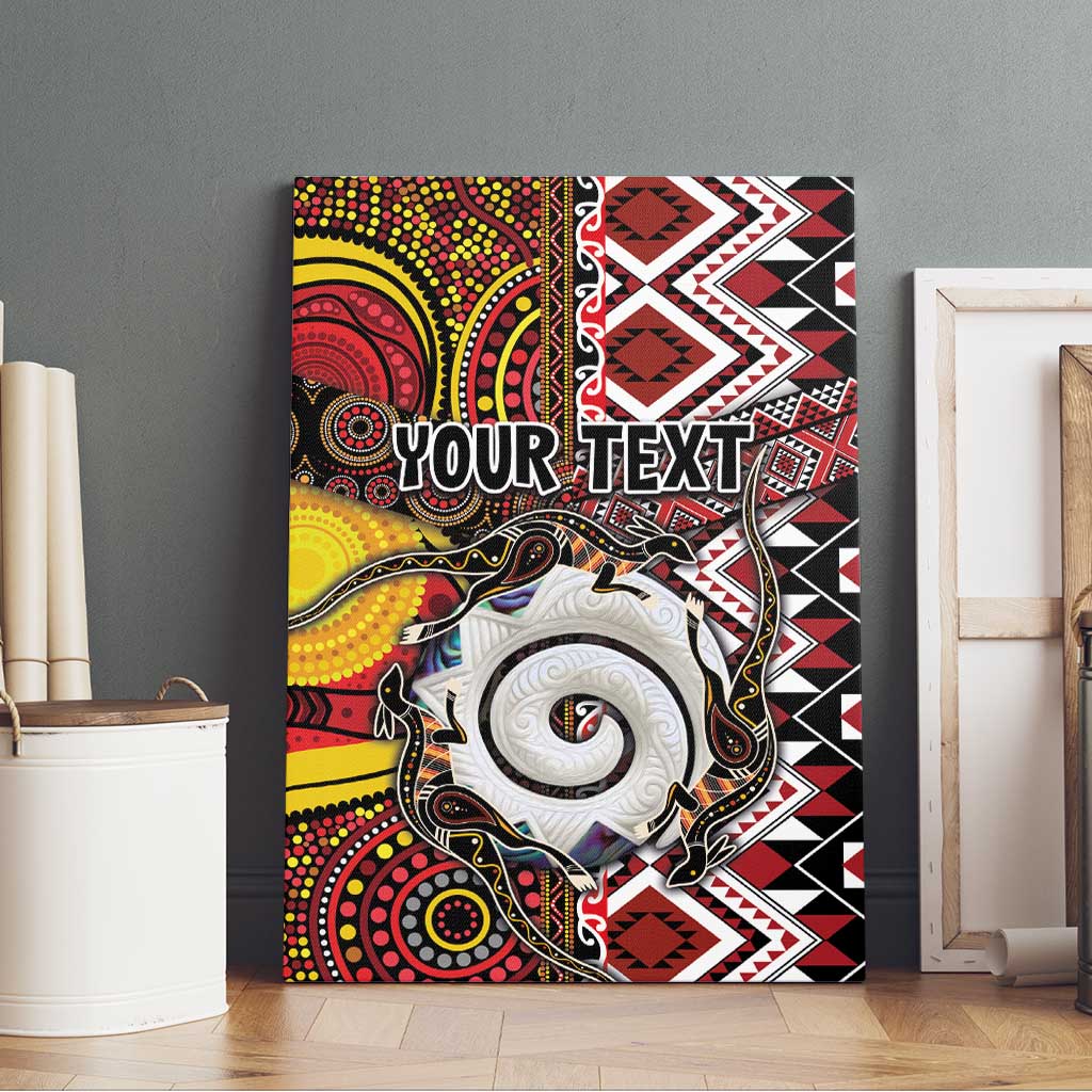 Personalised Aotearoa and Australia Together Canvas Wall Art Koru and Kangaroo - Taniko with Aboriginal Motif