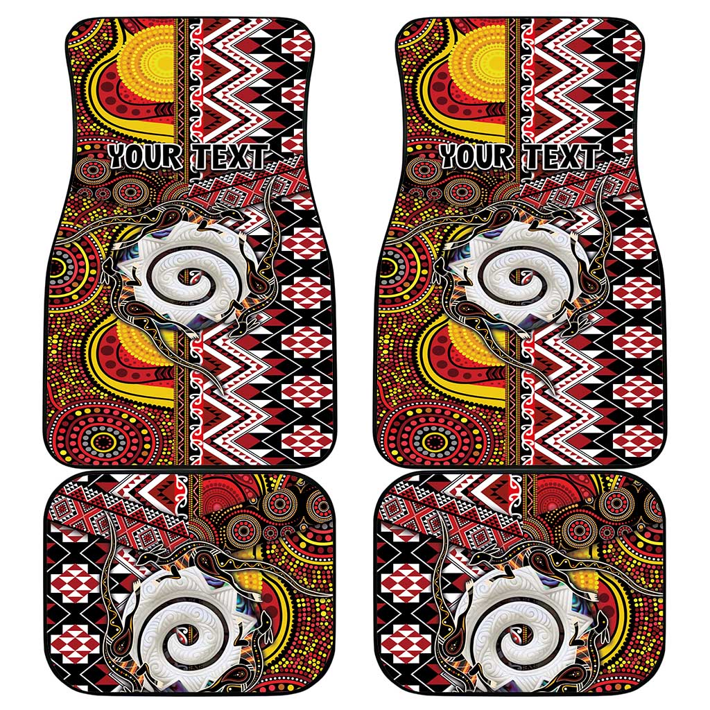 Personalised Aotearoa and Australia Together Car Mats Koru and Kangaroo - Taniko with Aboriginal Motif
