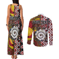 Personalised Aotearoa and Australia Together Couples Matching Tank Maxi Dress and Long Sleeve Button Shirt Koru and Kangaroo - Taniko with Aboriginal Motif