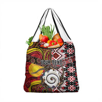 Personalised Aotearoa and Australia Together Grocery Bag Koru and Kangaroo - Taniko with Aboriginal Motif