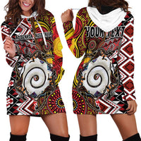 Personalised Aotearoa and Australia Together Hoodie Dress Koru and Kangaroo - Taniko with Aboriginal Motif