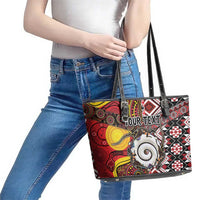 Personalised Aotearoa and Australia Together Leather Tote Bag Koru and Kangaroo - Taniko with Aboriginal Motif