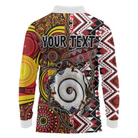 Personalised Aotearoa and Australia Together Long Sleeve Polo Shirt Koru and Kangaroo - Taniko with Aboriginal Motif