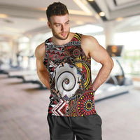 Personalised Aotearoa and Australia Together Men Tank Top Koru and Kangaroo - Taniko with Aboriginal Motif