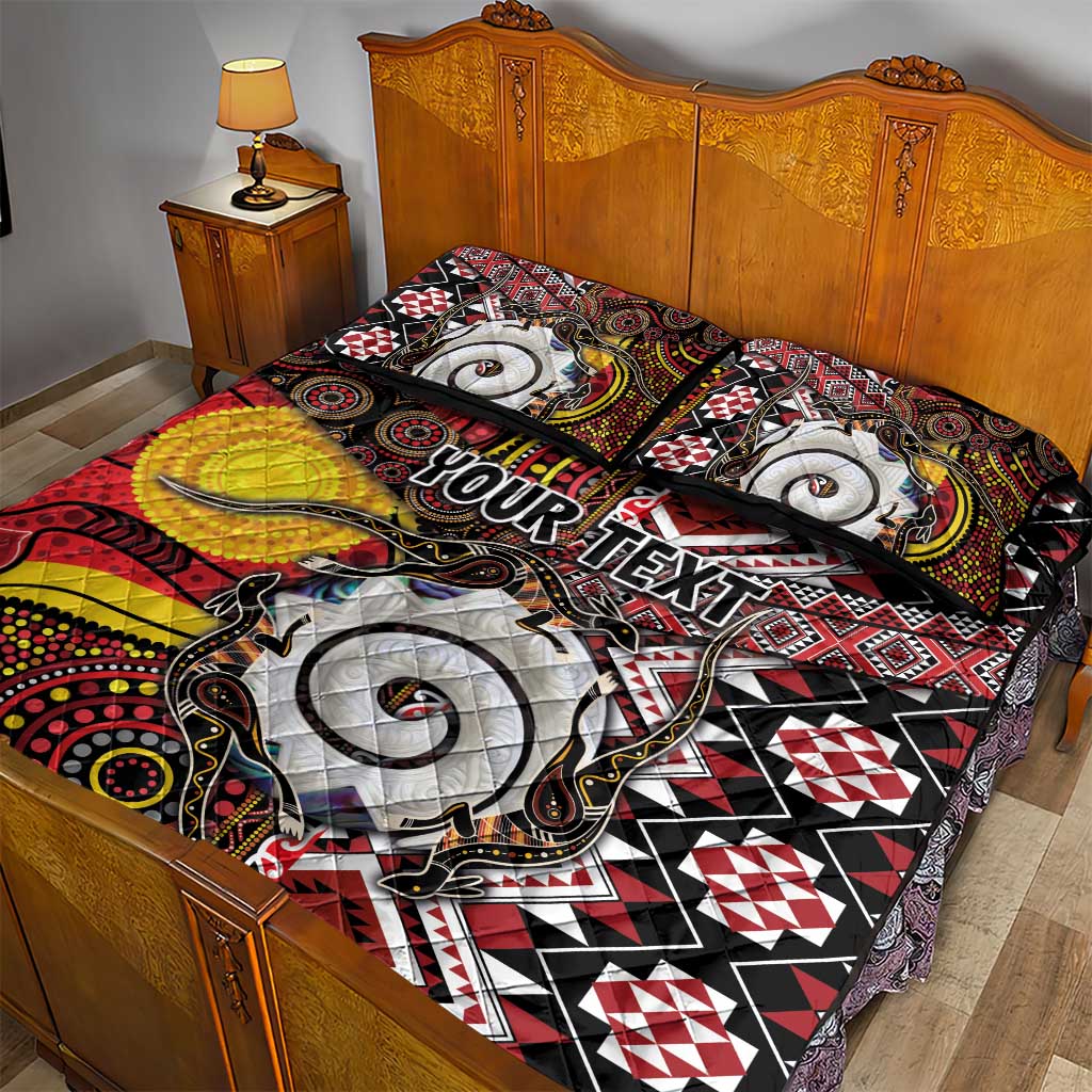 Personalised Aotearoa and Australia Together Quilt Bed Set Koru and Kangaroo - Taniko with Aboriginal Motif