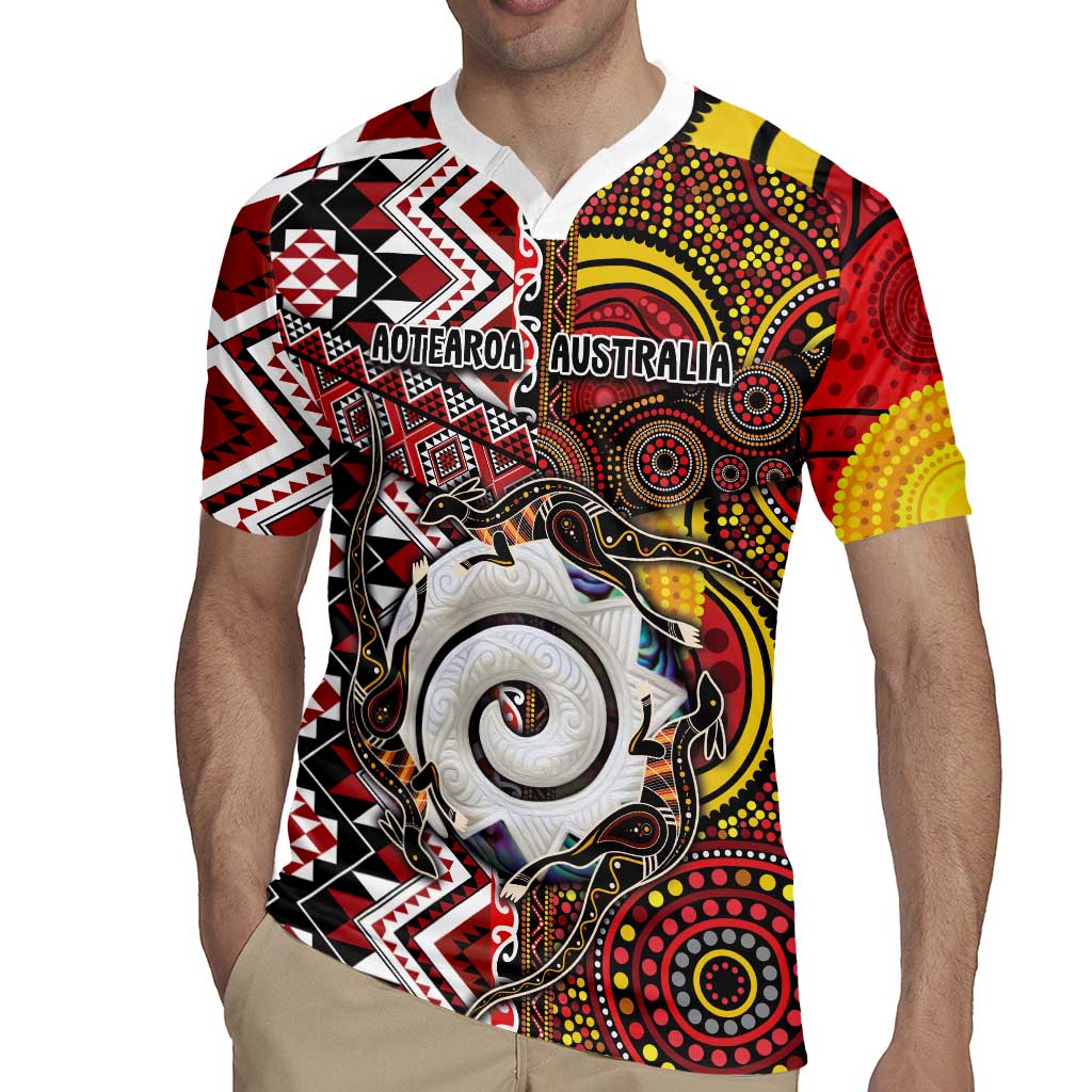 Personalised Aotearoa and Australia Together Rugby Jersey Koru and Kangaroo - Taniko with Aboriginal Motif