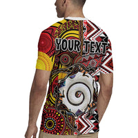 Personalised Aotearoa and Australia Together Rugby Jersey Koru and Kangaroo - Taniko with Aboriginal Motif