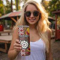 Personalised Aotearoa and Australia Together Skinny Tumbler Koru and Kangaroo - Taniko with Aboriginal Motif