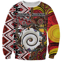 Personalised Aotearoa and Australia Together Sweatshirt Koru and Kangaroo - Taniko with Aboriginal Motif LT03 Unisex Black - Polynesian Pride