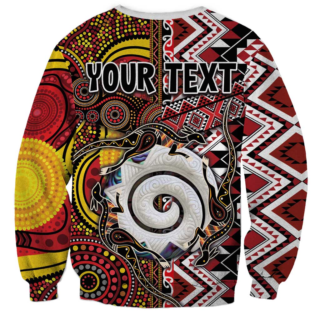 Personalised Aotearoa and Australia Together Sweatshirt Koru and Kangaroo - Taniko with Aboriginal Motif LT03 - Polynesian Pride