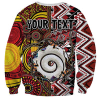 Personalised Aotearoa and Australia Together Sweatshirt Koru and Kangaroo - Taniko with Aboriginal Motif LT03 - Polynesian Pride