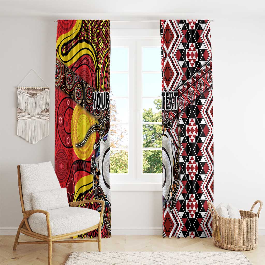 Personalised Aotearoa and Australia Together Window Curtain Koru and Kangaroo - Taniko with Aboriginal Motif