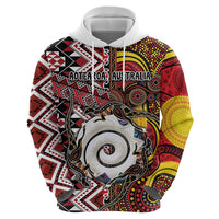 Personalised Aotearoa and Australia Together Zip Hoodie Koru and Kangaroo - Taniko with Aboriginal Motif