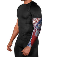 Hawaiian Manta Ray and Hammerhead Shark Tribal Tattoo Arm Sleeves with Polynesian Tribal Pattern Hawaii Flag Color