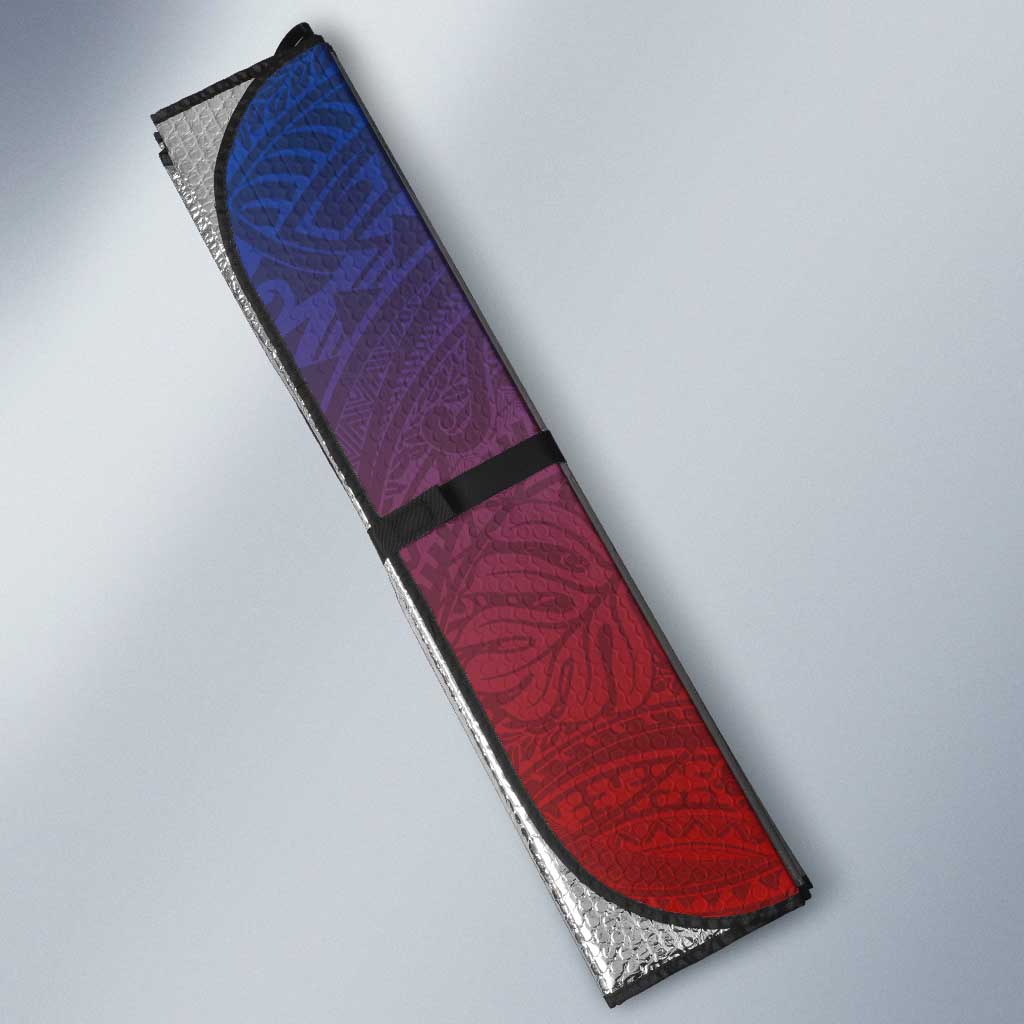 Hawaiian Manta Ray and Hammerhead Shark Tribal Tattoo Auto Sun Shade with Polynesian Tribal Pattern Hawaii Flag Color