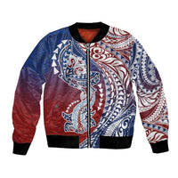 Hawaiian Manta Ray and Hammerhead Shark Tribal Tattoo Bomber Jacket with Polynesian Tribal Pattern Hawaii Flag Color LT03 Unisex Multicolor - Polynesian Pride
