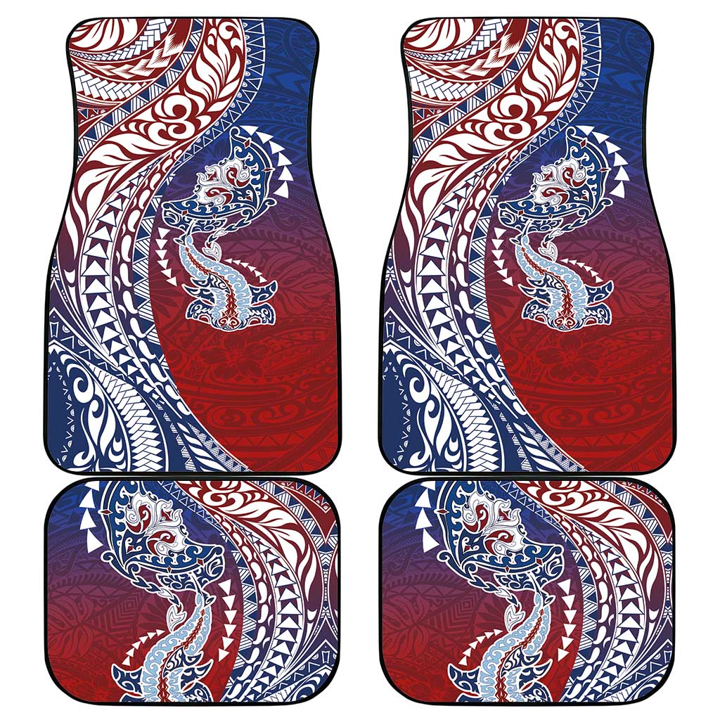 Hawaiian Manta Ray and Hammerhead Shark Tribal Tattoo Car Mats with Polynesian Tribal Pattern Hawaii Flag Color
