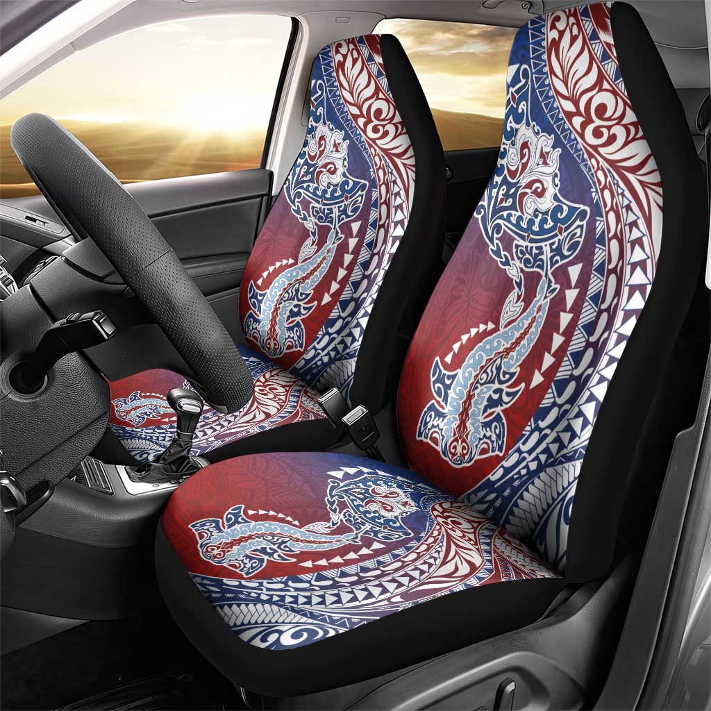 Hawaiian Manta Ray and Hammerhead Shark Tribal Tattoo Car Seat Cover with Polynesian Tribal Pattern Hawaii Flag Color