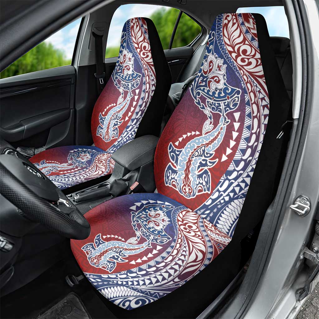 Hawaiian Manta Ray and Hammerhead Shark Tribal Tattoo Car Seat Cover with Polynesian Tribal Pattern Hawaii Flag Color