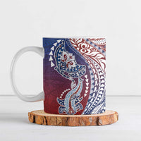 Hawaiian Manta Ray and Hammerhead Shark Tribal Tattoo Ceramic Mug with Polynesian Tribal Pattern Hawaii Flag Color