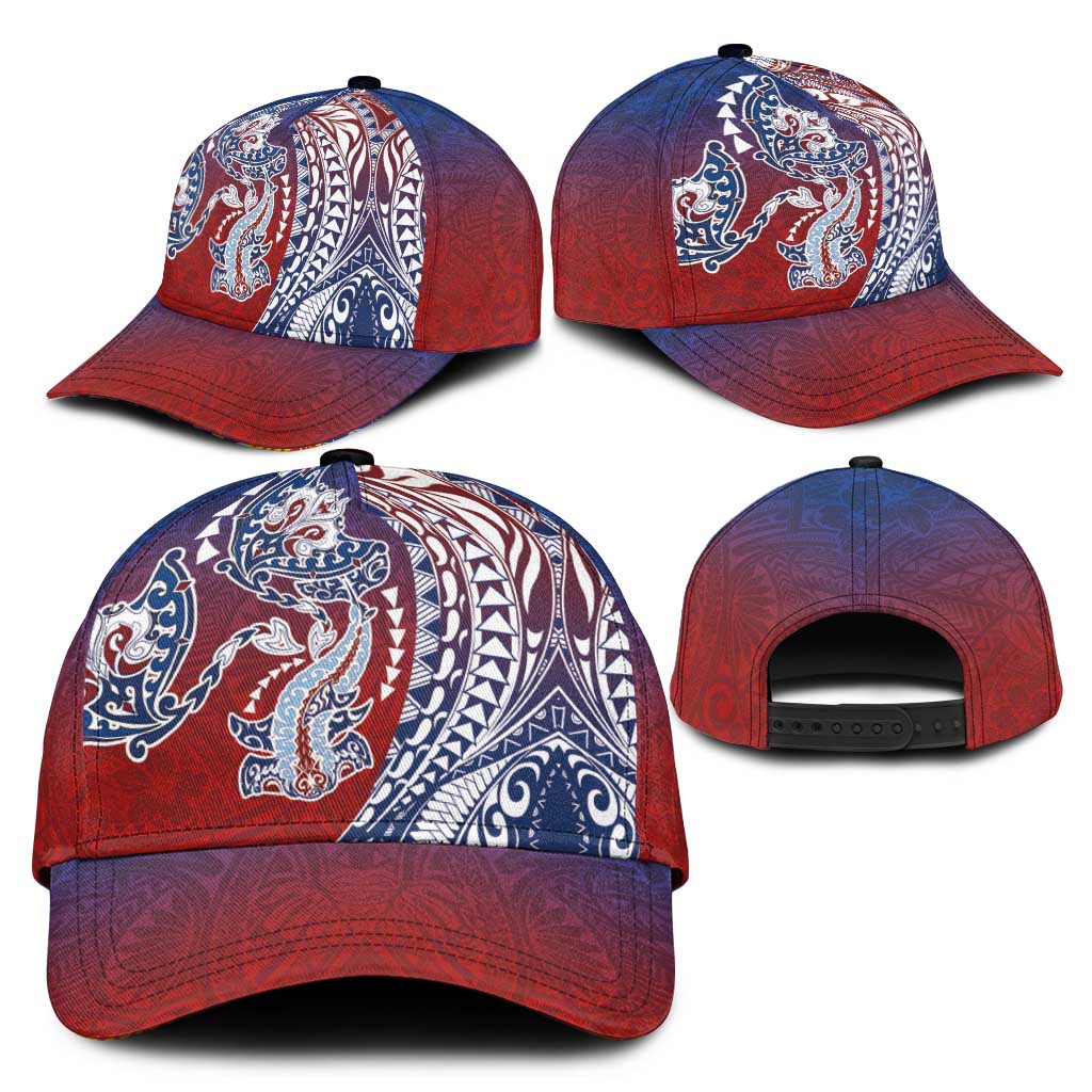 Hawaiian Manta Ray and Hammerhead Shark Tribal Tattoo Classic Cap with Polynesian Tribal Pattern Hawaii Flag Color