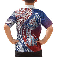 Hawaiian Manta Ray and Hammerhead Shark Tribal Tattoo Family Matching Mermaid Dress and Hawaiian Shirt with Polynesian Tribal Pattern Hawaii Flag Color LT03 - Polynesian Pride