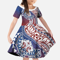 Hawaiian Manta Ray and Hammerhead Shark Tribal Tattoo Family Matching Mermaid Dress and Hawaiian Shirt with Polynesian Tribal Pattern Hawaii Flag Color LT03 Daughter's Dress Multicolor - Polynesian Pride