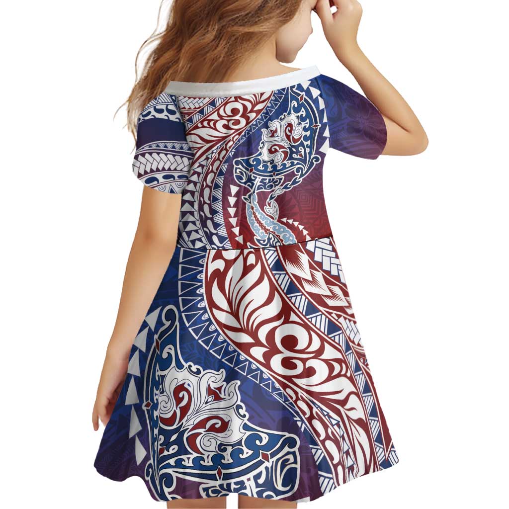 Hawaiian Manta Ray and Hammerhead Shark Tribal Tattoo Family Matching Mermaid Dress and Hawaiian Shirt with Polynesian Tribal Pattern Hawaii Flag Color LT03 - Polynesian Pride