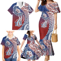 Hawaiian Manta Ray and Hammerhead Shark Tribal Tattoo Family Matching Mermaid Dress and Hawaiian Shirt with Polynesian Tribal Pattern Hawaii Flag Color LT03 - Polynesian Pride