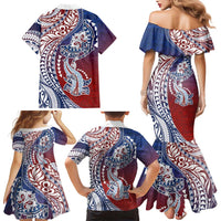 Hawaiian Manta Ray and Hammerhead Shark Tribal Tattoo Family Matching Mermaid Dress and Hawaiian Shirt with Polynesian Tribal Pattern Hawaii Flag Color LT03 - Polynesian Pride