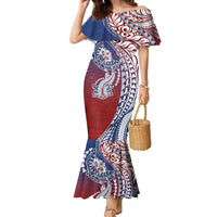 Hawaiian Manta Ray and Hammerhead Shark Tribal Tattoo Family Matching Mermaid Dress and Hawaiian Shirt with Polynesian Tribal Pattern Hawaii Flag Color LT03 Mom's Dress Multicolor - Polynesian Pride