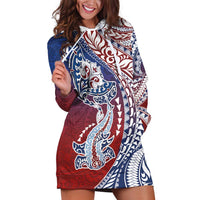 Hawaiian Manta Ray and Hammerhead Shark Tribal Tattoo Hoodie Dress with Polynesian Tribal Pattern Hawaii Flag Color LT03 Multicolor - Polynesian Pride
