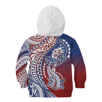 Hawaiian Manta Ray and Hammerhead Shark Tribal Tattoo Kid Hoodie with Polynesian Tribal Pattern Hawaii Flag Color