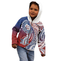 Hawaiian Manta Ray and Hammerhead Shark Tribal Tattoo Kid Hoodie with Polynesian Tribal Pattern Hawaii Flag Color