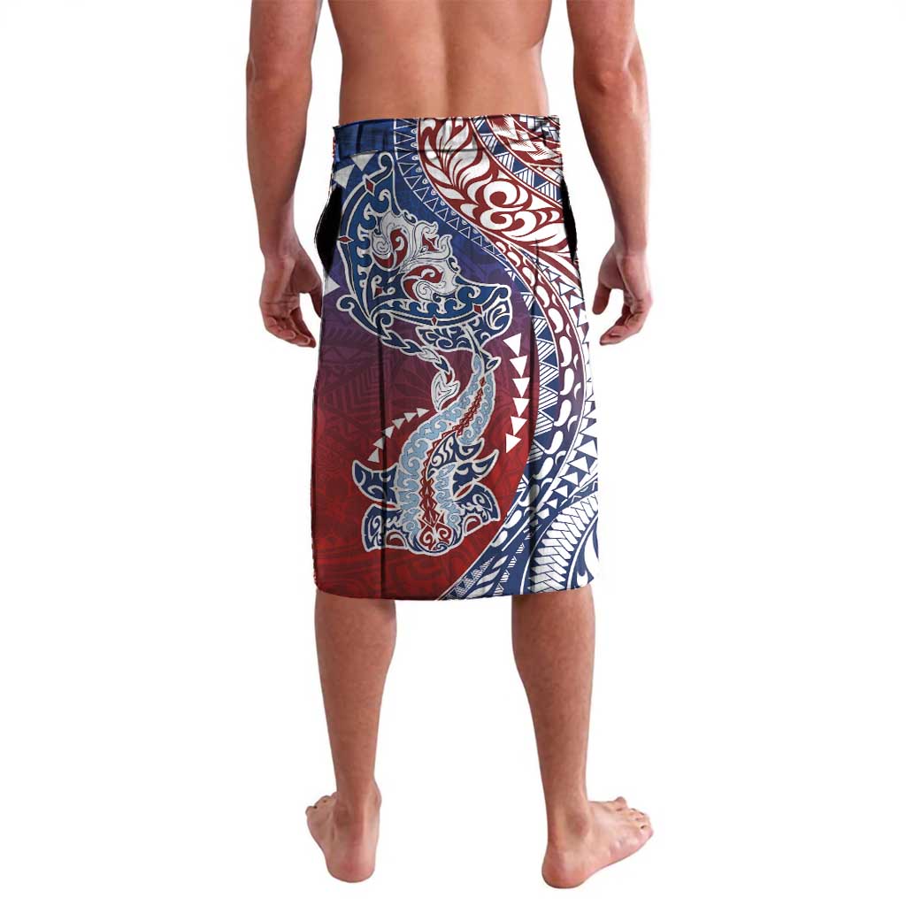 Hawaiian Manta Ray and Hammerhead Shark Tribal Tattoo Lavalava with Polynesian Tribal Pattern Hawaii Flag Color