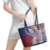 Hawaiian Manta Ray and Hammerhead Shark Tribal Tattoo Leather Tote Bag with Polynesian Tribal Pattern Hawaii Flag Color