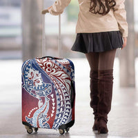 Hawaiian Manta Ray and Hammerhead Shark Tribal Tattoo Luggage Cover with Polynesian Tribal Pattern Hawaii Flag Color