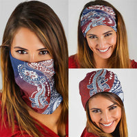 Hawaiian Manta Ray and Hammerhead Shark Tribal Tattoo Neck Gaiter with Polynesian Tribal Pattern Hawaii Flag Color