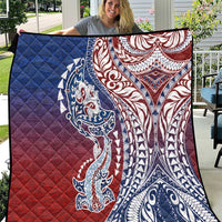 Hawaiian Manta Ray and Hammerhead Shark Tribal Tattoo Quilt with Polynesian Tribal Pattern Hawaii Flag Color