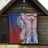 Hawaiian Manta Ray and Hammerhead Shark Tribal Tattoo Quilt with Polynesian Tribal Pattern Hawaii Flag Color