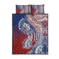 Hawaiian Manta Ray and Hammerhead Shark Tribal Tattoo Quilt Bed Set with Polynesian Tribal Pattern Hawaii Flag Color