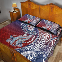 Hawaiian Manta Ray and Hammerhead Shark Tribal Tattoo Quilt Bed Set with Polynesian Tribal Pattern Hawaii Flag Color